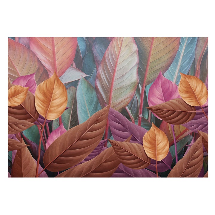 Tapet clasic Tulup, Frunze colorate, Maro, 208x146cm, Rezistent la apă, Lavabil, Set inclusiv adeziv