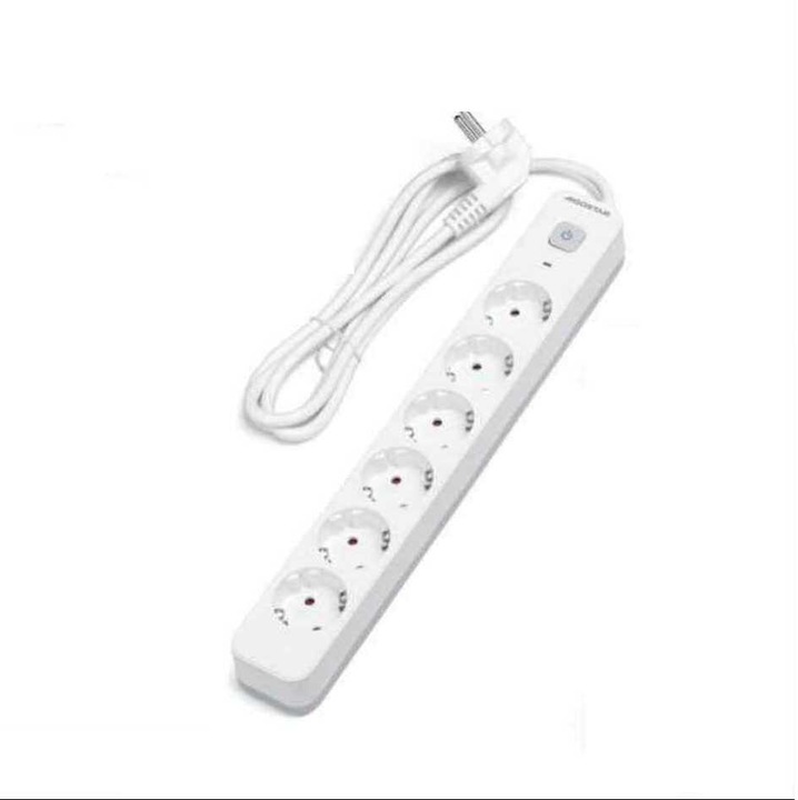 Priză multiplă cu 6 ieșiri, prelungitor cu 6 prize, cu întrerupător 1.5m 3G1.0mm2 alb Aigostar