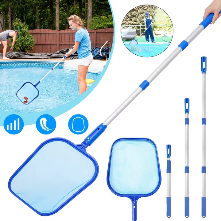 Plasa Skimmer Pentru Piscina, Plasa De Frunze Pentru Curatarea Iazului Skimmer Cu Maner Telescopic Reglabil Din Aluminiu Pentru Curatarea Iazului De Gradina, Fantanilor, Cazilor, Spa-Ului, Acvariului