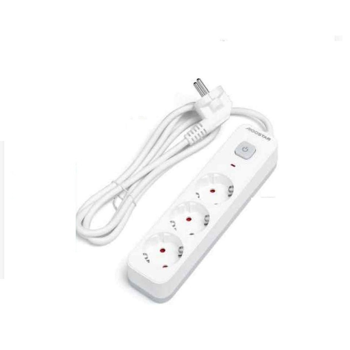 Priză multiplă de 1.5 metri cu 3 căi, cu întrerupător 3G1.0mm² Alb 16A 3680W
