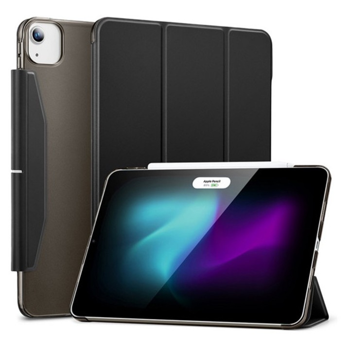 Esr ascend tabletvédő álló, bőr hatású, aktív flip, oldalra nyíló, trifold, asztali tartó, ceruza tartó, fekete, kompatibilis: Apple IPAD Air 13, 2025
