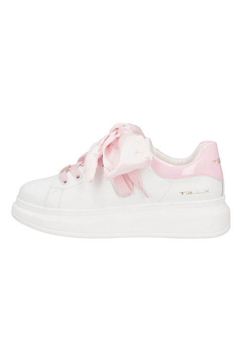 Tosca Blu, Pantofi sport cu sireturi din satin, Alb/Roz pastel