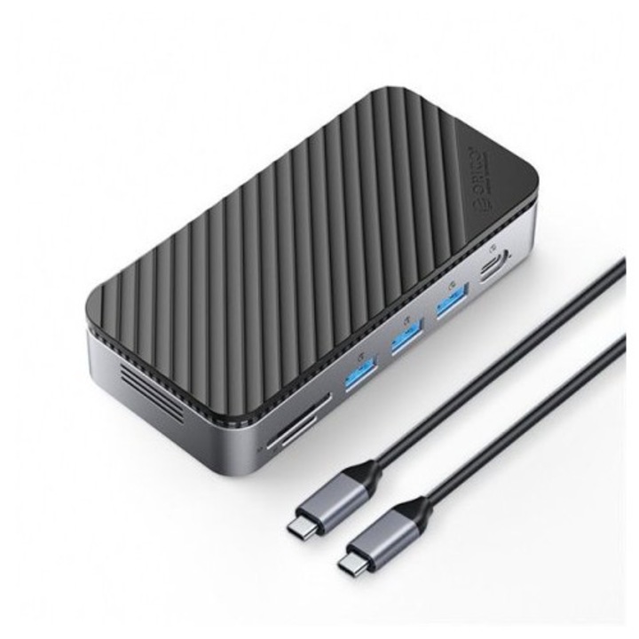 Statie de andocare Orico M2P11-BK, 12 porturi, USB-C, 3xUSB-A, 2xUSB-C, HDMI, Displayport, RJ45, 3.5mm jack, negru