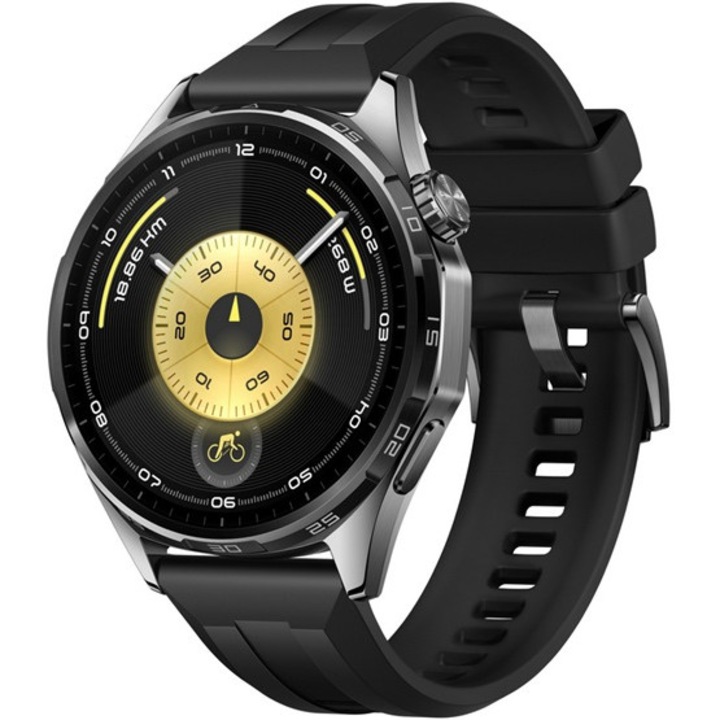 Huawei Watch Gt 6 okosóra, 46mm, acél óratok, gps, aktivitásmérő, pulzusmérő, ip69, szilikon szíj, sötétszürke
