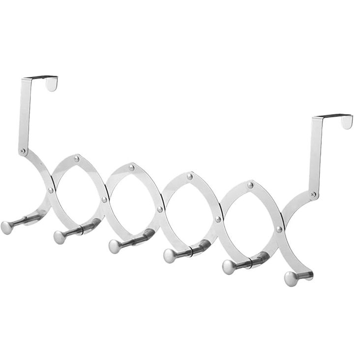 Cuier Pentru Haine EFYX ®, Prindere pe Usa sau Calorifer, retractabil, dimensiuni ajustabile 10.5-57cm, Metal, Argintiu