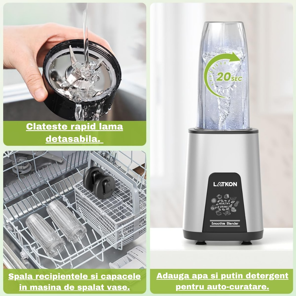 Blender 6 In 1, Latkon®, 800W, 20.000 RPM, 6 Lame 3D Inox, Blender