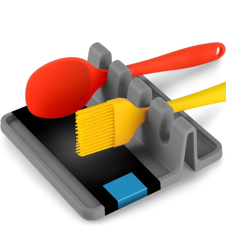 HASEPE Кухненски органайзер за прибори от силикон с 4 отделения, силиконова поставка за лъжици за готвене, лесна за почистване, органайзер за прибори за плот, термоустойчив, с противоплъзгаща основа, модерен дизайн