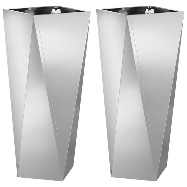 vidaXL Jardiniera 2 pcs Argintiu 30 x 30 x 75 cm Otel Galvanizat