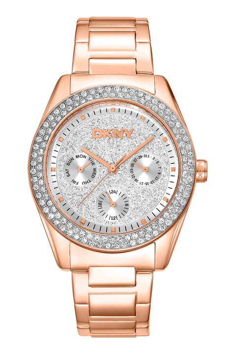DKNY, Többfunkciós rozsdamentes acél karóra, Rózsaarany