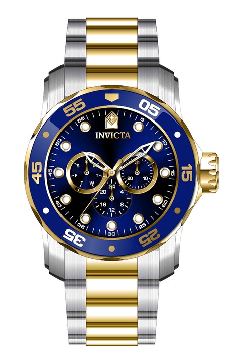 Invicta, Двуцветен часовник Pro Diver от неръждаема стомана, Сребърен, Златист