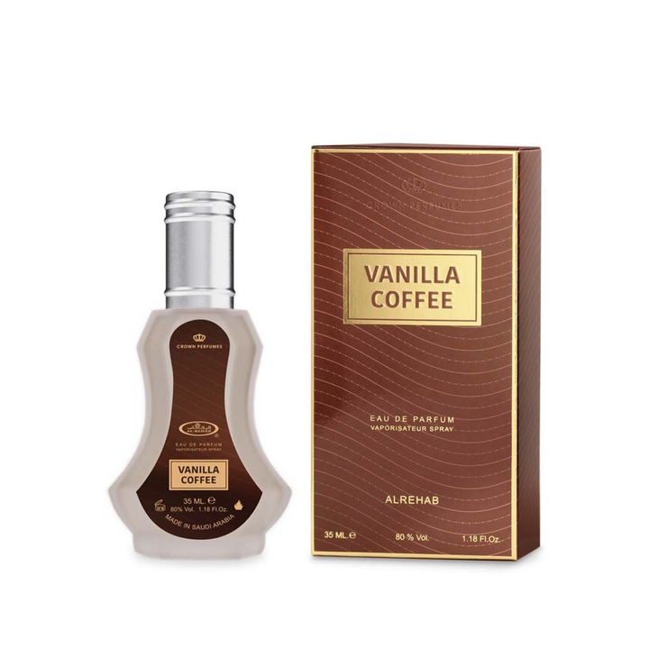 Parfum Arabesc Vanilla Coffee, Al Rehab, 35 ml, note de lavanda, vanilie, culoare: transparenta