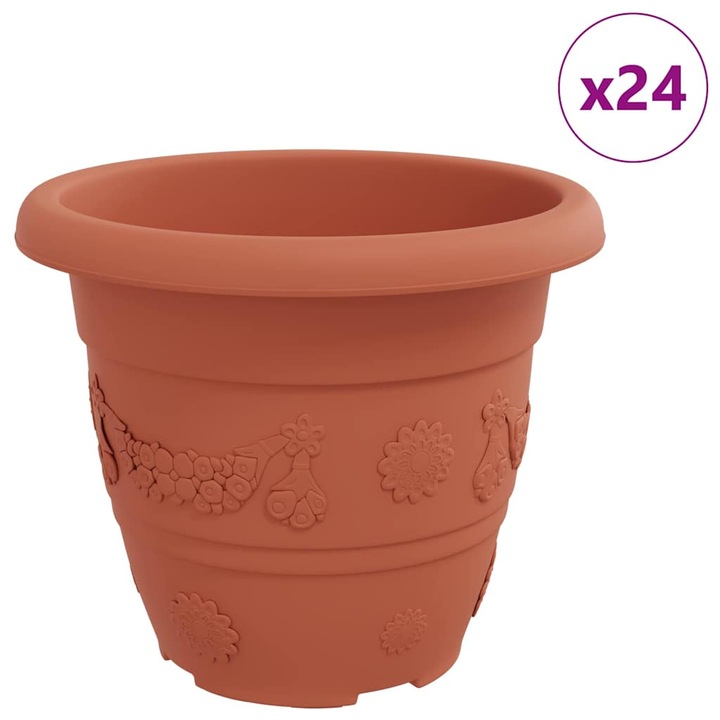 VidaXL Ghiveci rotund pentru flori 24 pcs Rosu caramida Ø 26 x 21.5 cm