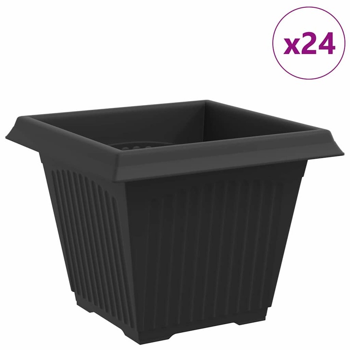 vidaXL Vaza patrata pentru flori 24 pcs Negru 38 x 38 x 30 cm Plastic