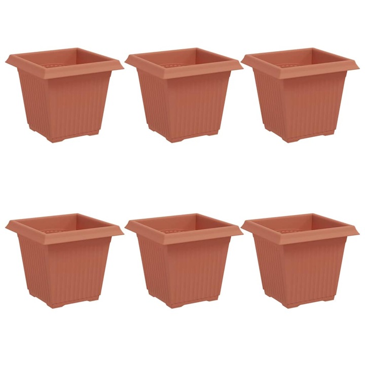 vidaXL Vaza patrata pentru flori 6 pcs Rosu caramida 16 x 16 x 14 cm