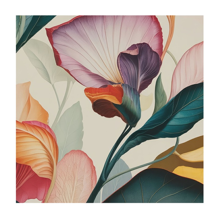 Tapet Vinilic Pentru Perete, Tulup, Flori colorate, Verde, 250 x 250 cm, Culoare Intensa, Cu Model, 010100060060000285106