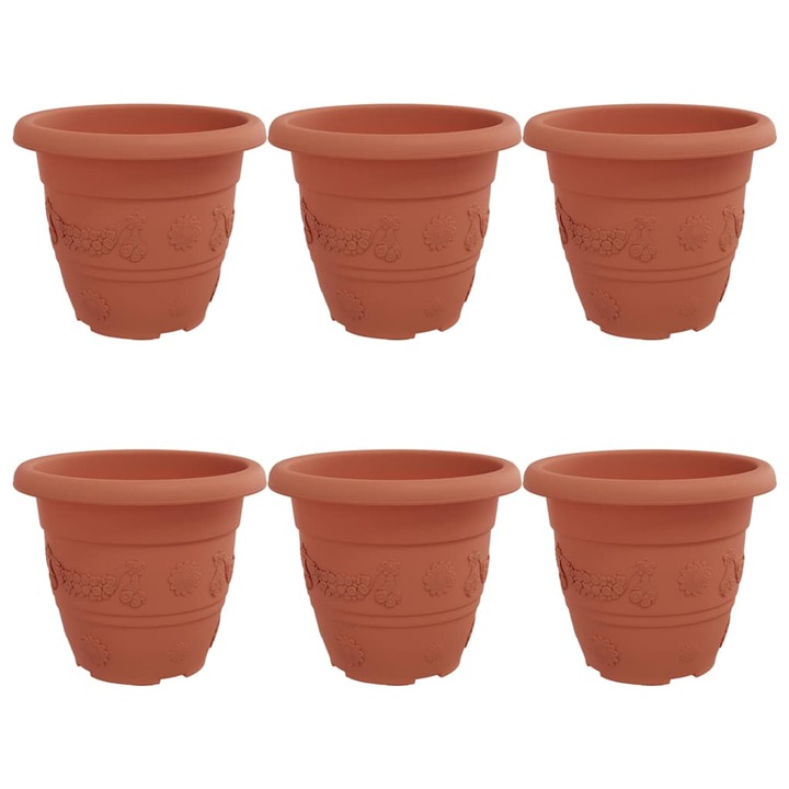 vidaXL Ghiveci rotund pentru flori 6 pcs Rosu caramida Ø 26 x 21.5 cm
