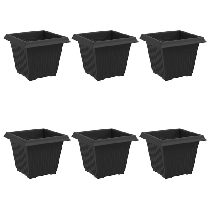 Ghivecee pentru flori vidaXL, set 6 pcs, plastic, negru, 20x20x16cm