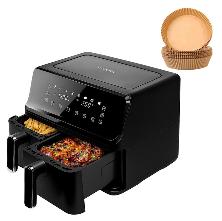 Friteuză Clatronic Airfryer Dublu, 10L, 3000W, Cantarire Inteligenta, Circulatie Aer 360