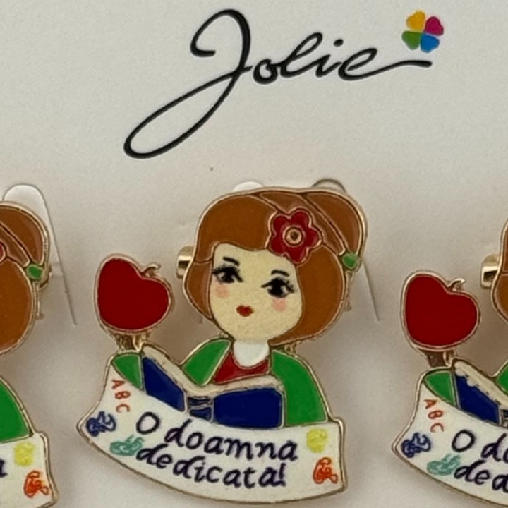 Set 12 Brose Martisor Primavara, Jolie, Model Fata, cu Mesaj O Doamna Dedicata