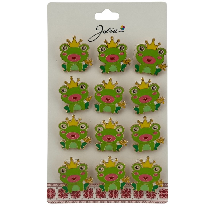 12 darabos Brose Martisor gyerekeknek, Jolie, Koronás béka modell, zöld