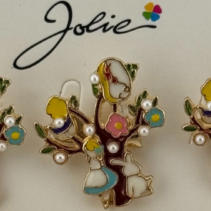 Set 12 Brose Martisor Primavara, Jolie, Model Copac, Fetita si Iepuras, Multicolor