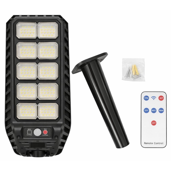 Lampa Solara Stradala IP67 300W – Senzor Miscare, Telecomanda, Alb Rece 6500K