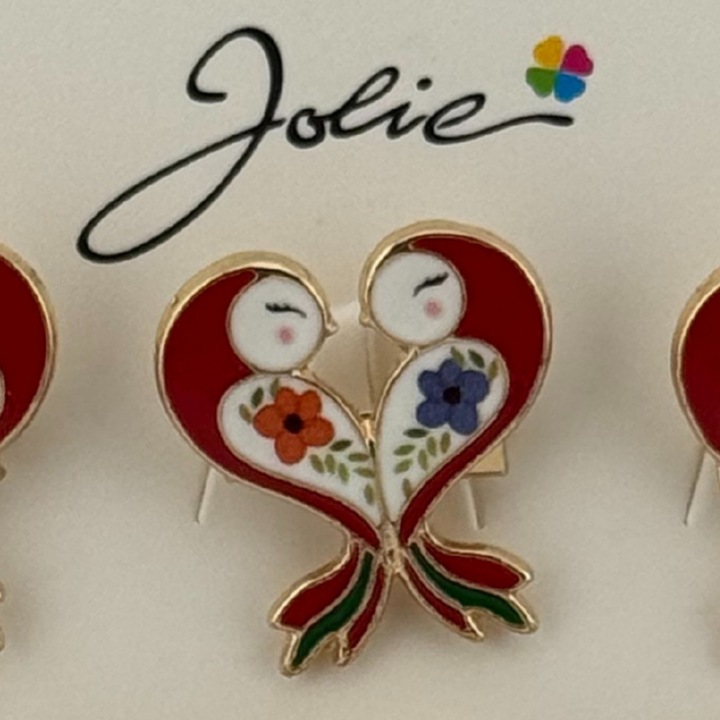 Set 12 Brose Martisor Primavara, Jolie, Model Pasari Rosii in Inima