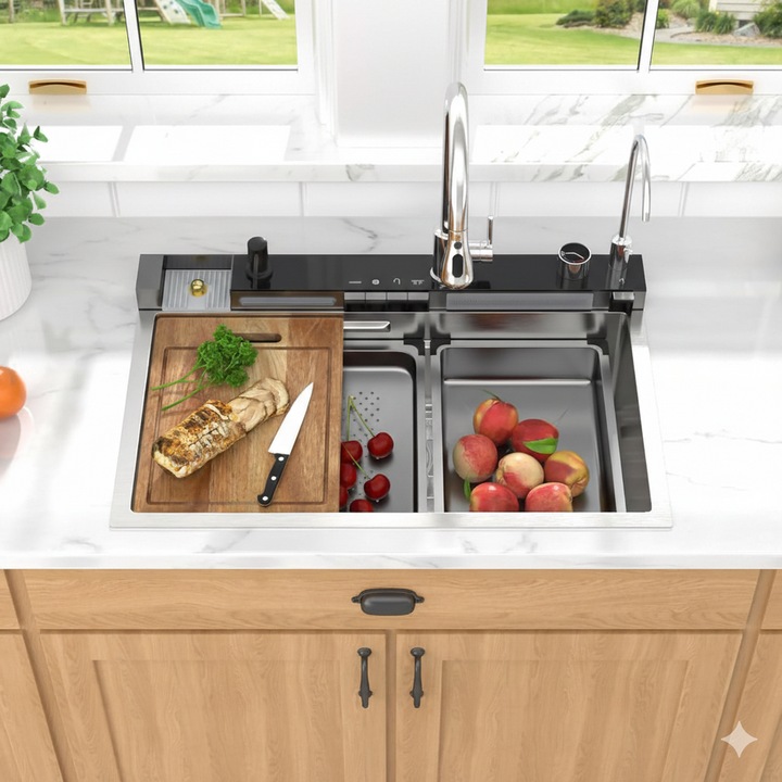 Chiuveta inteligentă Sanlux, inox 304, LED ambiental