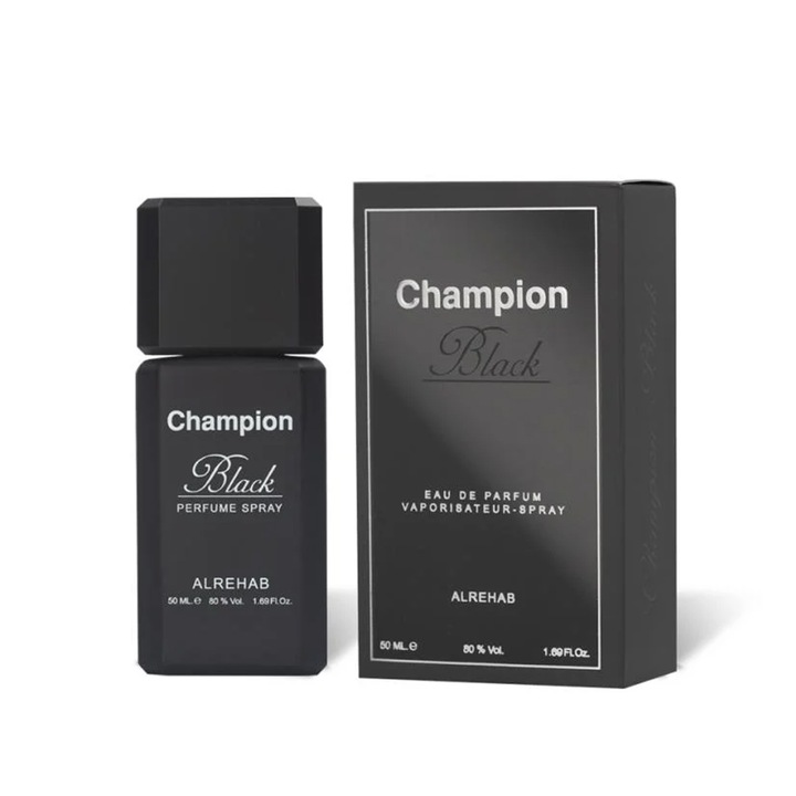Férfi parfüm, Al-Rehab, Champion Black, 50 ml, gyümölcsös-orientális illat
