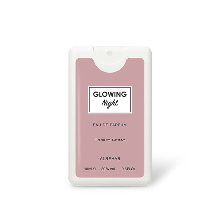 Eau de parfum, Al-Rehab, GLOWING NIGHT, Spray Pocket, 18 ml, virágos és gyümölcsös jegyek