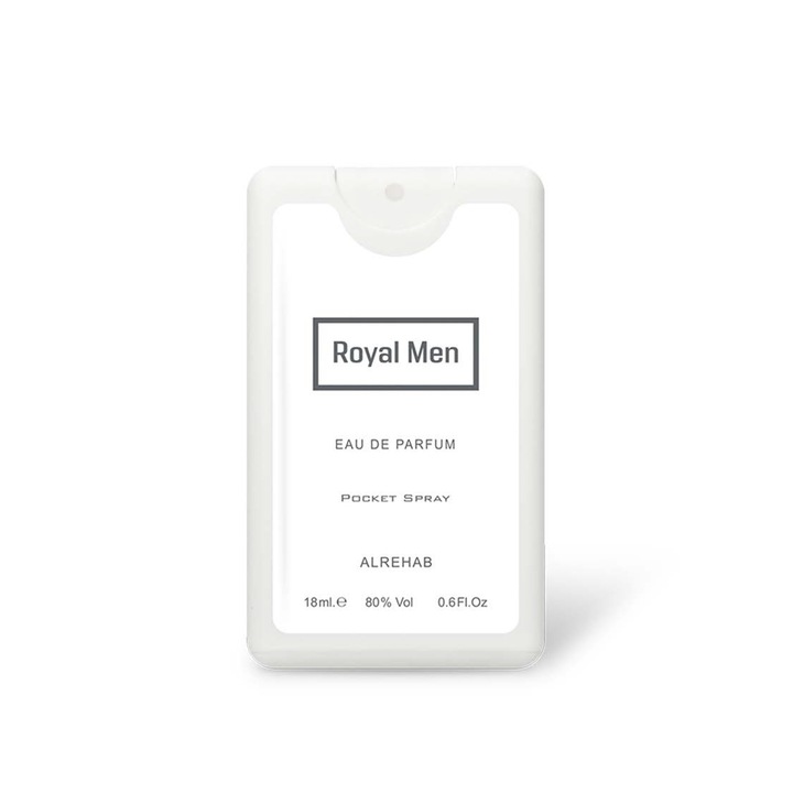 Eau de parfum, Al-Rehab, Royal Men, zsebspray, 18 ml, levendula és cédrus aromás jegyekkel