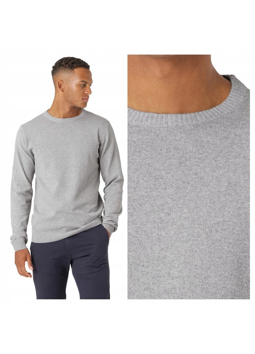 Мъжки пуловер, Marcus, Dustin, стандартна кройка, дълъг ръкав, обло деколте, изчистен дизайн, памук, сив, Сив