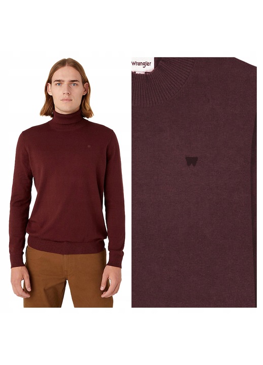 Pulover Barbati, Wrangler, Dahlia, Regular Fit, Maneci Lungi, Guler Inalt, Design Simplu, Bumbac, Rosu