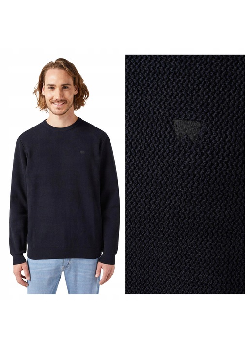 Pulover Barbati, Wrangler, Crewnceck, Regular Fit, Maneci Lungi, Decolteu Rotund, Design Simplu, Bumbac, Marime M, Negru
