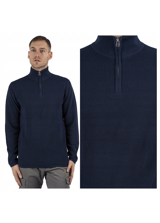 Pulover Barbati, Marcus, Langdon Half Zip, Regular Fit, Maneci Lungi, Guler Inalt, Design Simplu, Bumbac, 3XL, Albastru