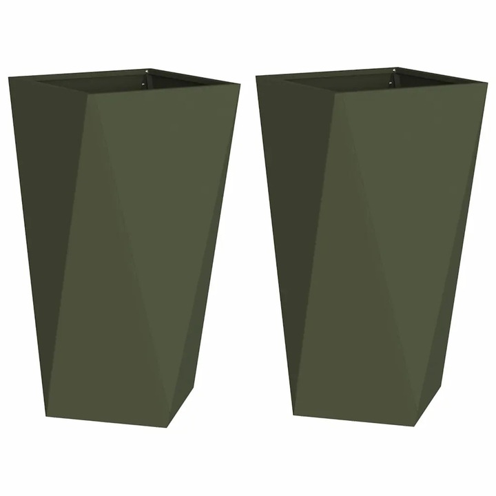 vidaXL Jardiniera 2 pcs Verde masliniu 40 x 40 x 75 cm Otel