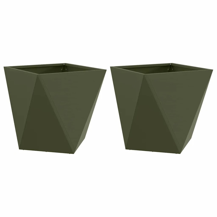 vidaXL Jardiniera 2 pcs Verde masliniu 50 x 50 x 50 cm Otel