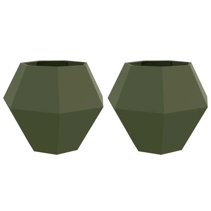 vidaXL Jardiniera 2 pcs Verde masliniu 100 x 100 x 80 cm Otel