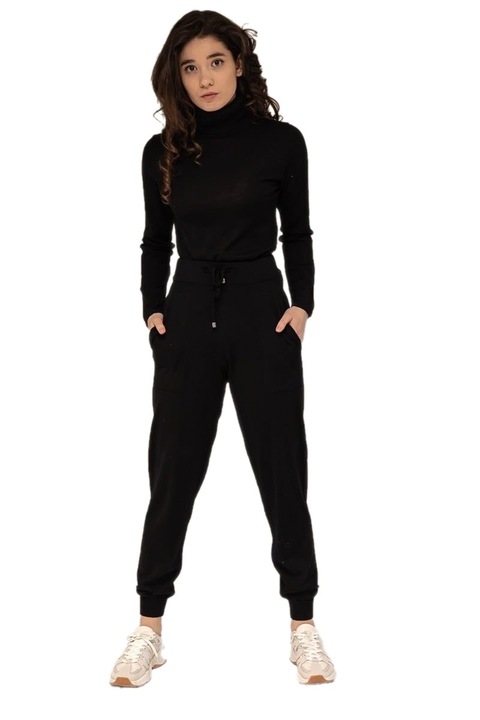 Pantaloni Dama Tricotati HERMINA, Model Casual cu Manseta P257,, Negru