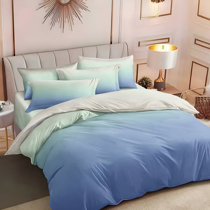 EmonaMall S17702 ágyneműgarnitúra, Gumis, Kétoldalas, 4 párnahuzat, 6 részes, Kék/Zöld