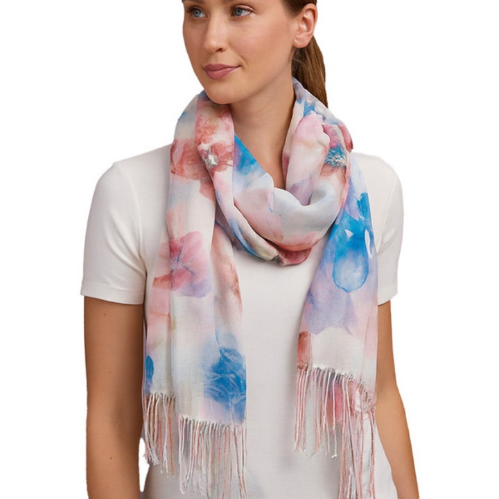 Sal dama multicolor cu imprimeu floral, 180x70 cm, 100% poliester, elegant si versatil unisize