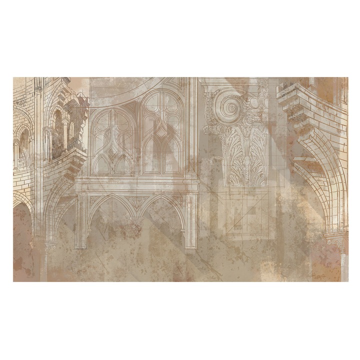 Tapet de Perete, Tulup, Ornamente istorice, Alb, 416 x 254 cm, Pentru Hol, Design Modern, 010100060100000282776