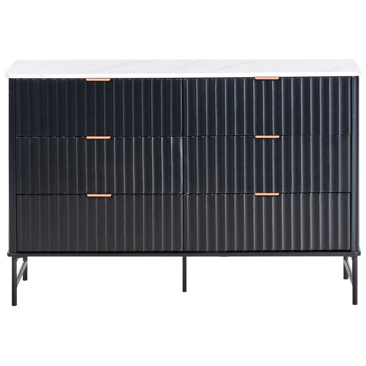 Comoda cu 6 sertare Glastonbury Marmura/Negru