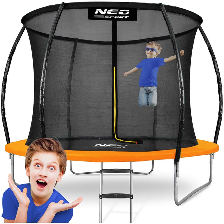 Trambulin 312 cm Neo-Sport, biztonsági hálóval és létrával, narancssárga, max. 150 kg