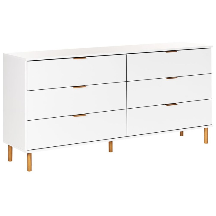 Comoda cu 6 sertare alba Walpole