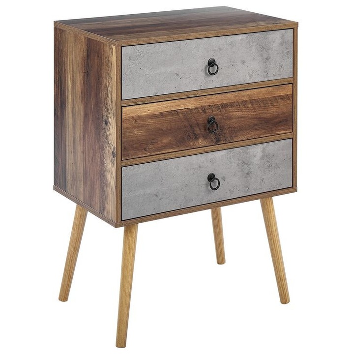 Comoda cu 3 sertare din lemn inchis si gri Batley