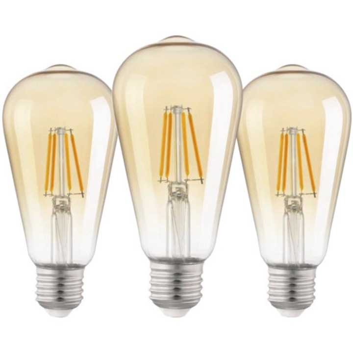 Set 3 becuri vintage LED Eglo E27 4W 400 lumeni, glob para ST64, lumina calda