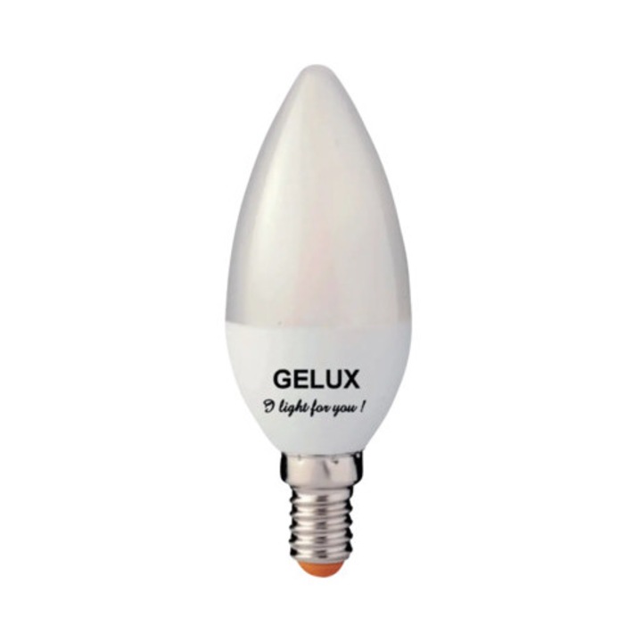 Bec LED Gelux E14 8W 806 lumeni, glob mat lumanare, lumina rece