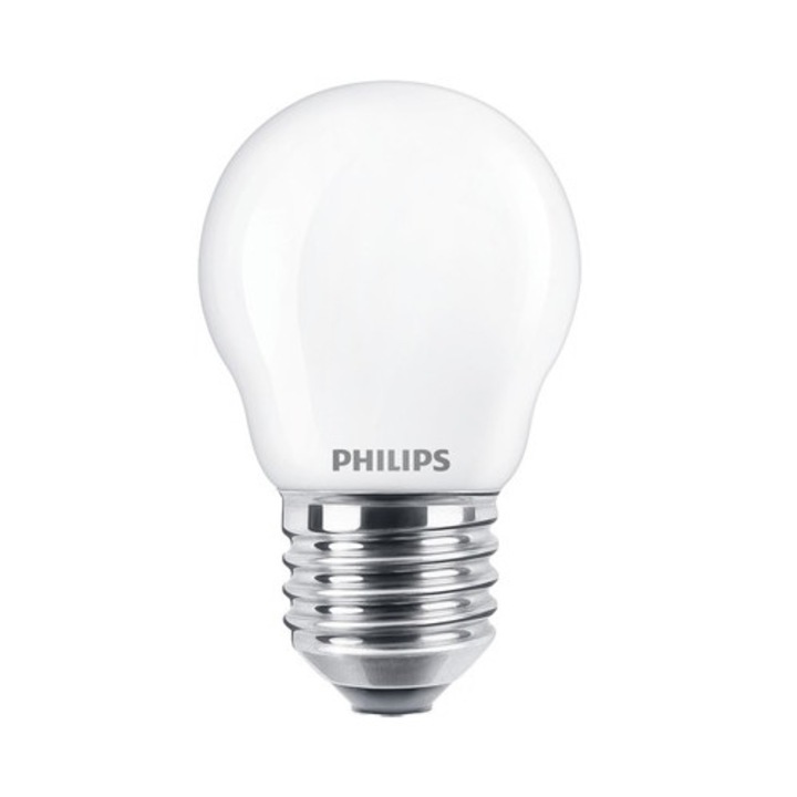 Bec LED Philips E27 6, 5W 806 lumeni, glob mat P45, lumina calda