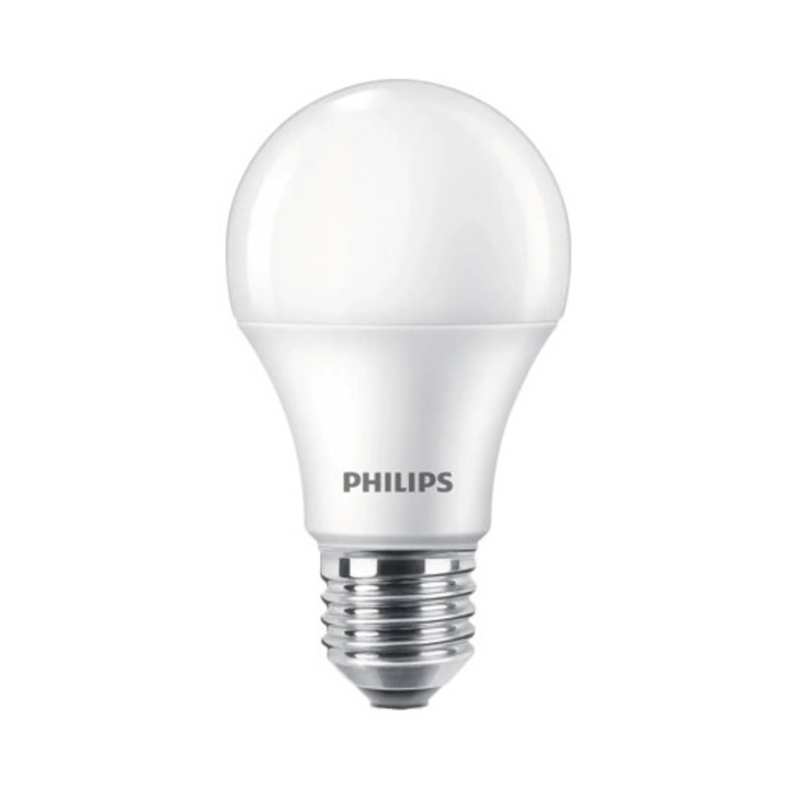 Set 2 becuri LED Philips E27 8W 806 lumeni, glob mat A60, lumina neutra